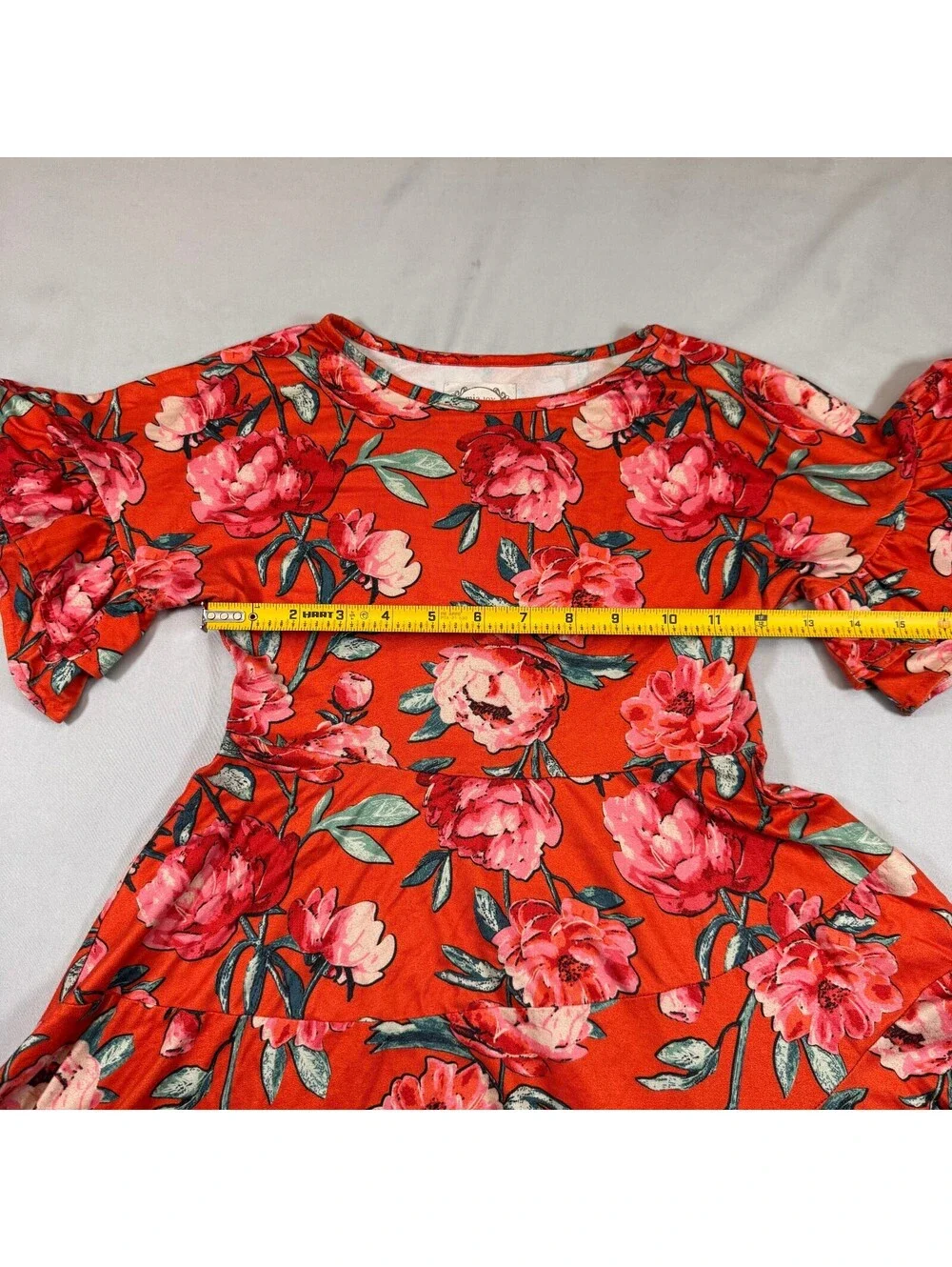 Joyfolie Mia Joy Girls Size 6 Orange Pink Floral High Low Handkerchief Hem Dress
